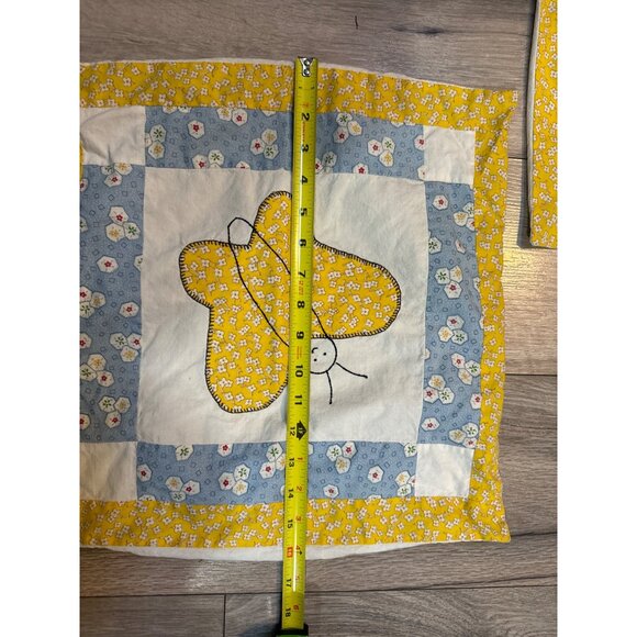 Vintage Handmade Butterfly Quilt Block Pillow Covers 16" x 16" - Set Of 2 Yellow - Picture 3 of 5